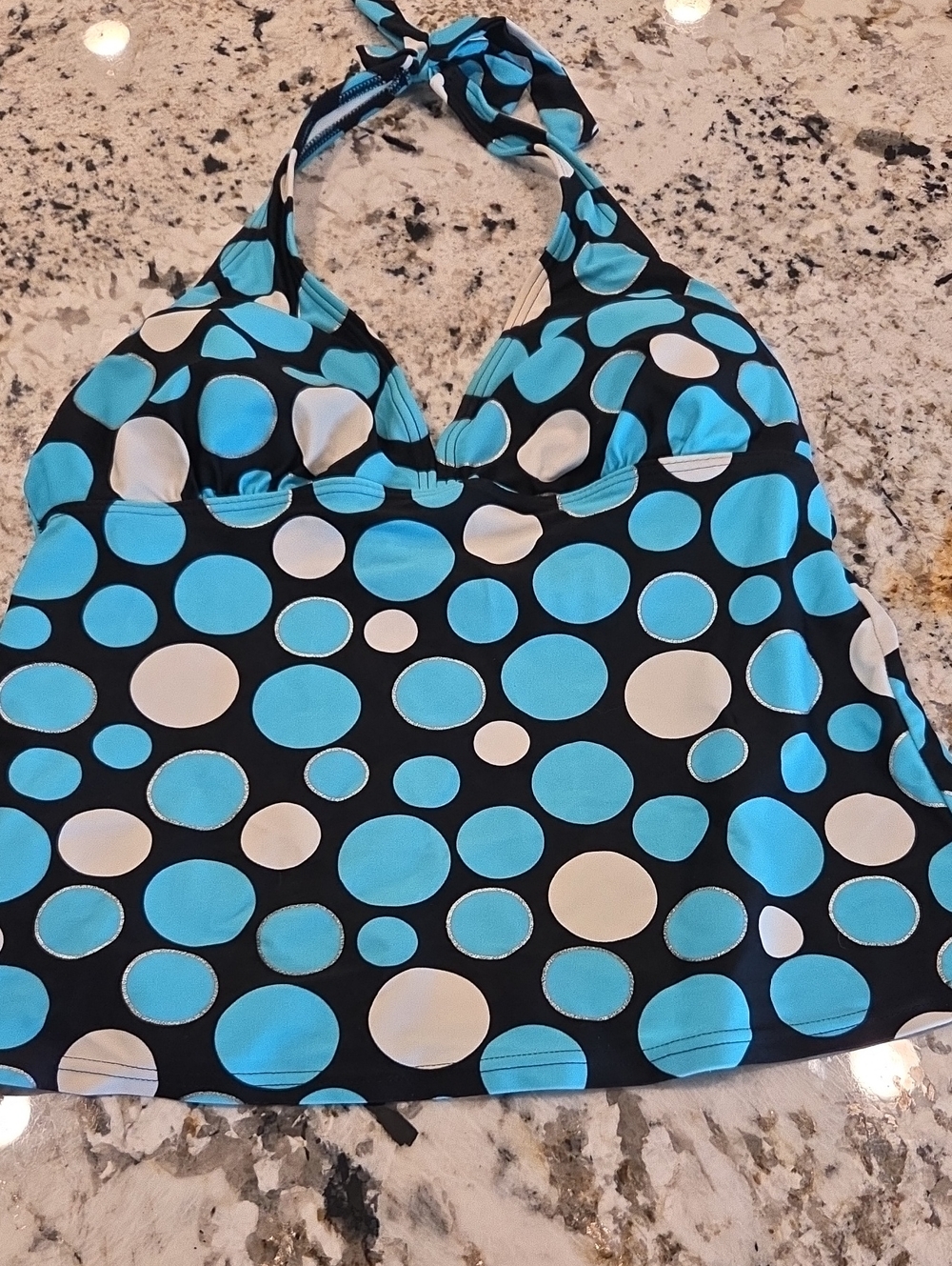 Polka Dot Halter Tankini Top - Blue & White